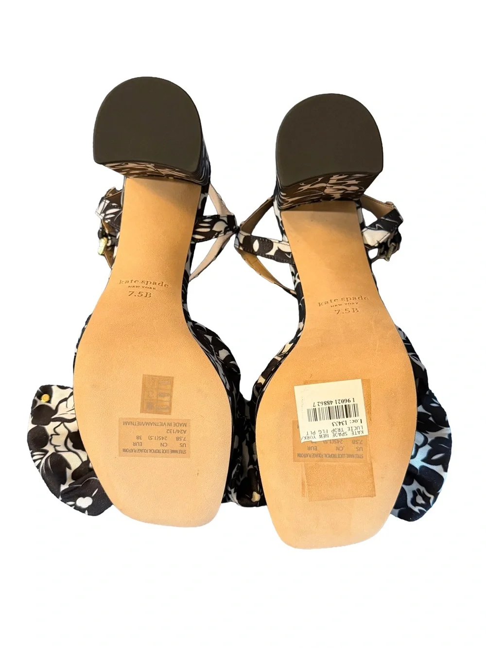 Kate Spade Lucie Tropical Foliage Black & White Platform Sandals, 8B=M NWT